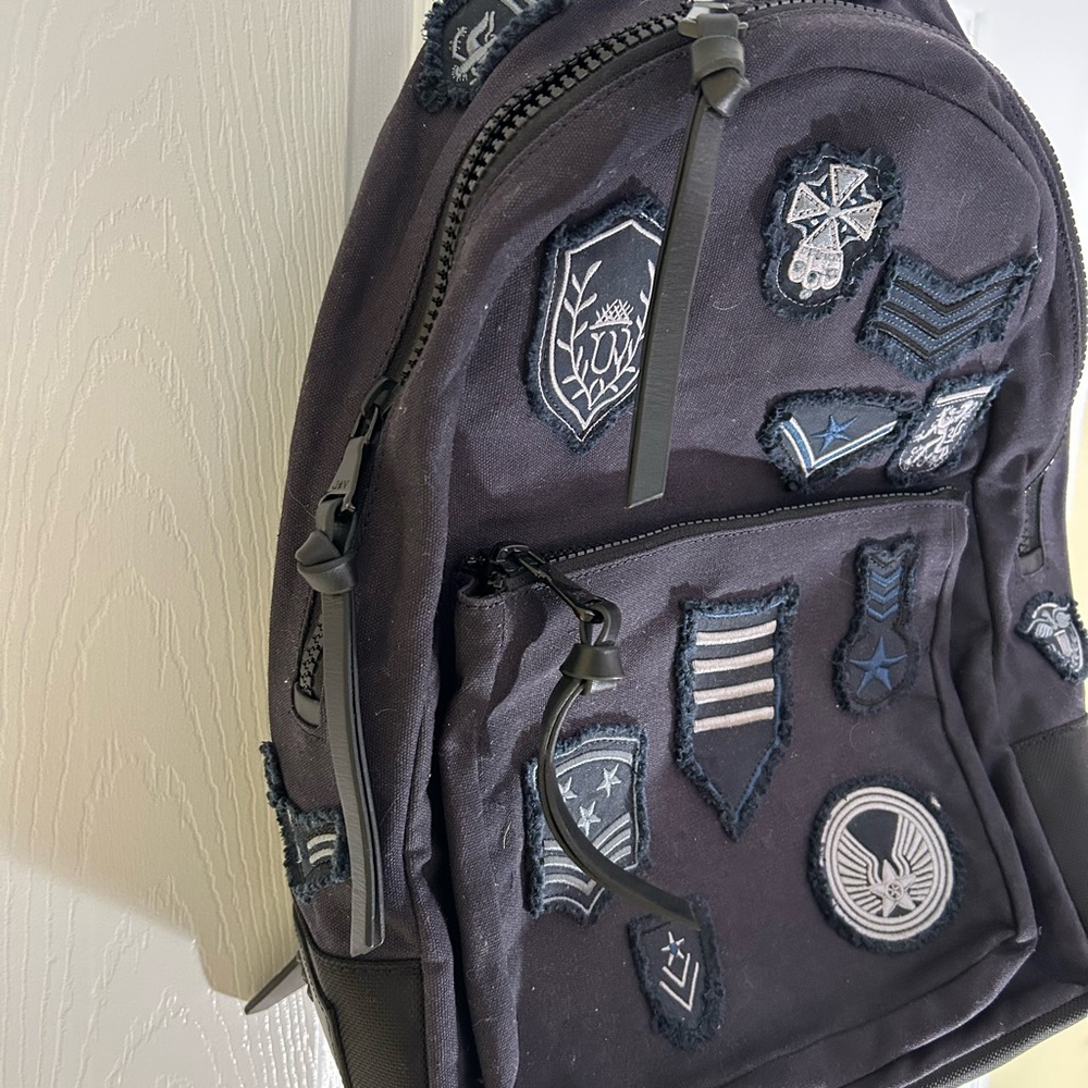 John Varvatos Black Backpack with Embroidered Patches